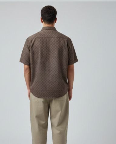 Sr garment Mocha Geo-Print Short-Sleeve Shirt