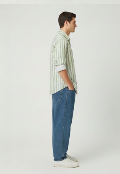 Sr garment Olive Breeze Vertical Stripe Shirt