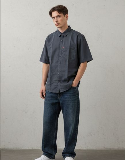 Sr garment Charcoal Grey Short-Sleeve Utility Shirt