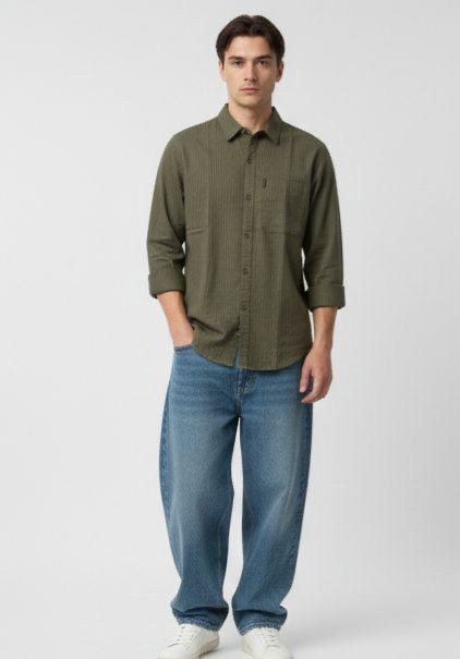 Sr garment Forest Olive Textured Casual Shirt