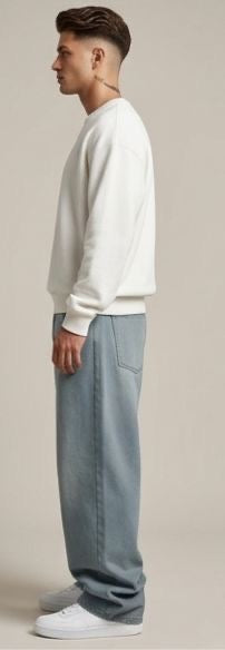 Sr garment Minimal Comfort Cream Sweatshirt & Light Wash Relaxed Denim Set