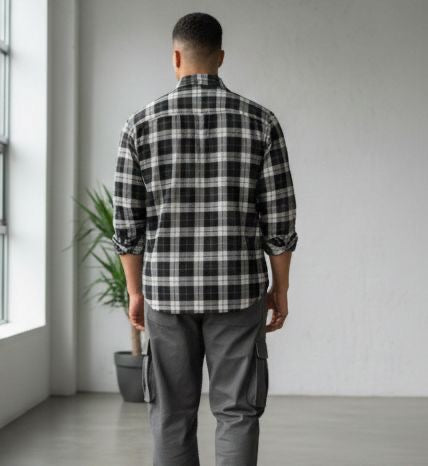 Sr garment Charcoal Shadow Plaid Shirt