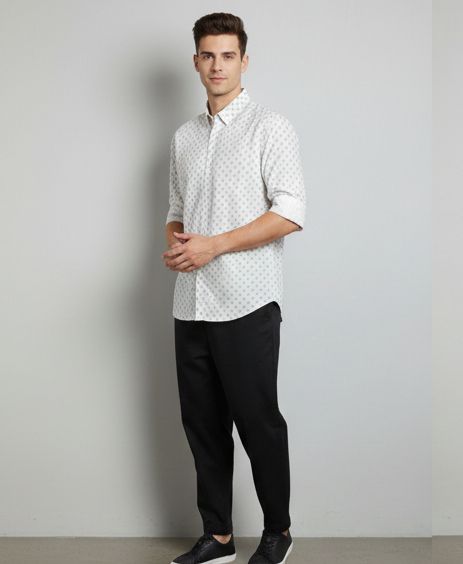 Sr garment Ivory Dot Print Classic Shirt