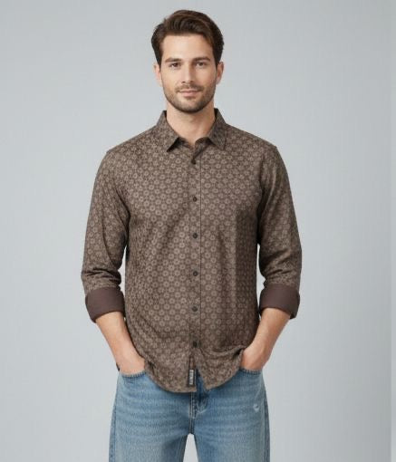 Sr garment Mocha Luxe Micro-Print Shirt