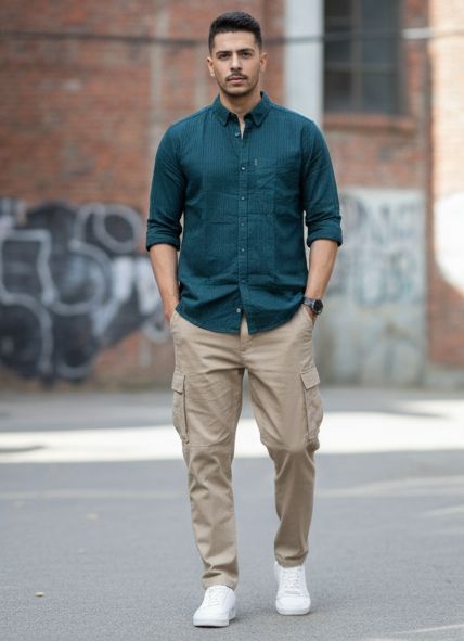 Sr garment Teal Urban Textured Shirt