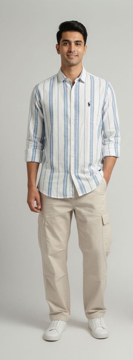 Sr garment Coastal Blue Vertical Stripe Shirt