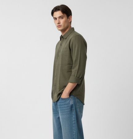 Sr garment Forest Olive Textured Casual Shirt