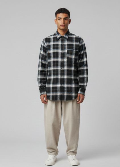 Sr garment Shadow Black Plaid Relaxed Shirt