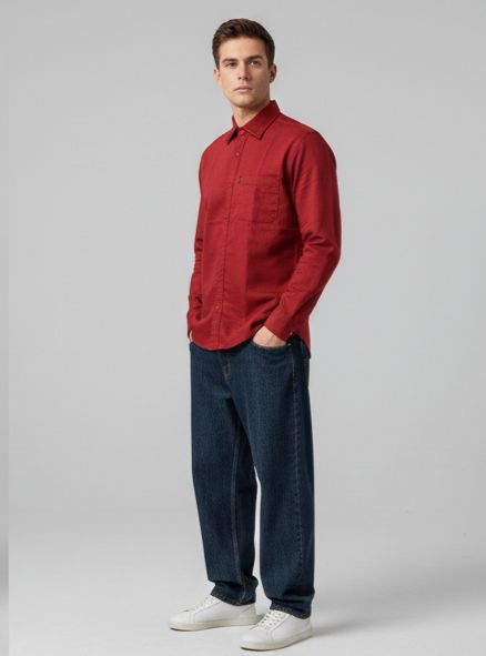 Sr garment Crimson Red Classic Button-Down Shirt