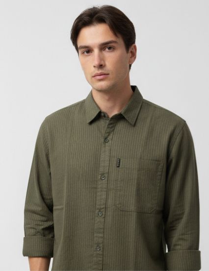 Sr garment Forest Olive Textured Casual Shirt