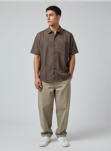 Sr garment Mocha Geo-Print Short-Sleeve Shirt