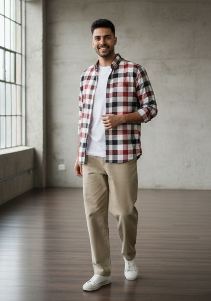 Sr garment Burgundy Ash Check Overshirt