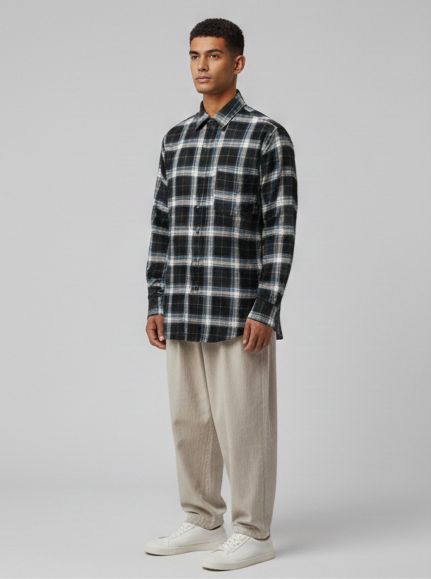 Sr garment Shadow Black Plaid Relaxed Shirt