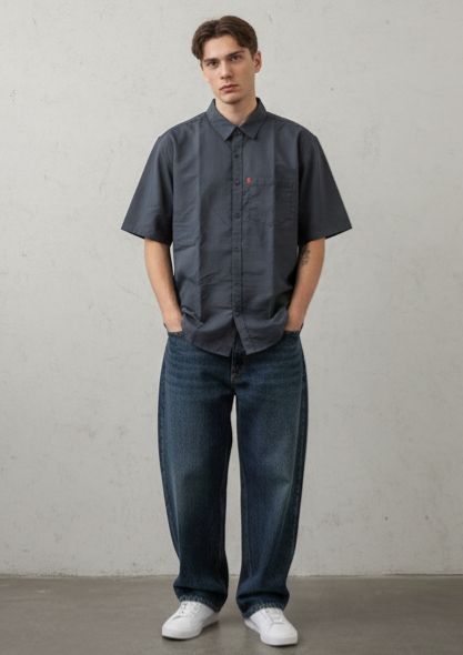 Sr garment Charcoal Grey Short-Sleeve Utility Shirt