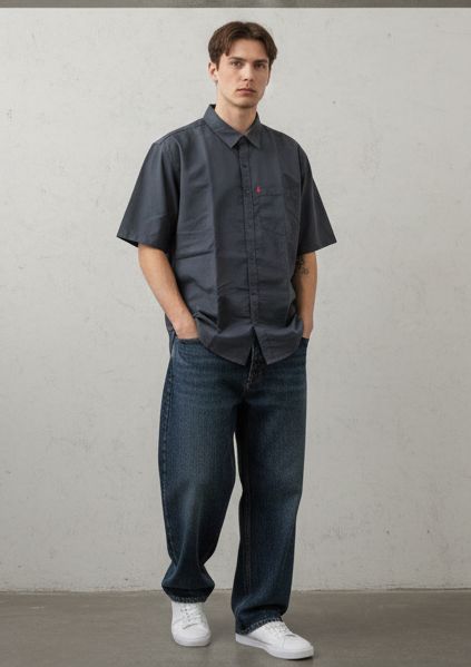 Sr garment Charcoal Grey Short-Sleeve Utility Shirt