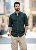 Sr garment Deep Teal Textured Casual Shirt
