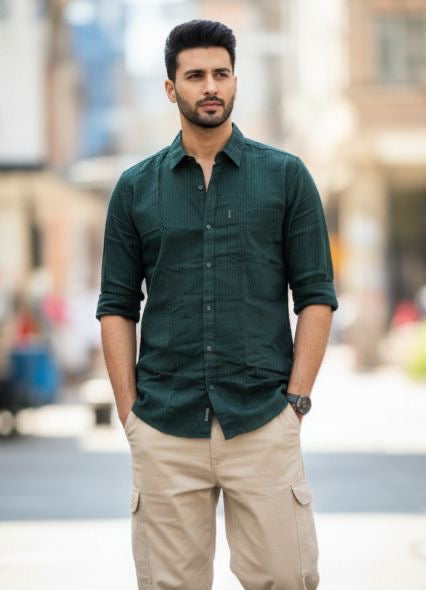 Sr garment Deep Teal Textured Casual Shirt