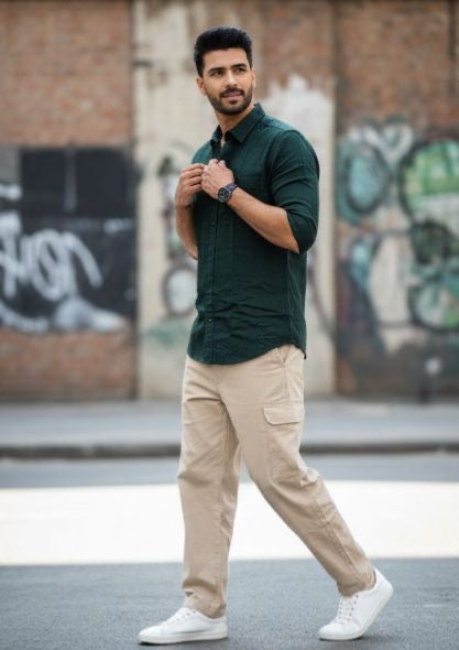 Sr garment Deep Teal Textured Casual Shirt