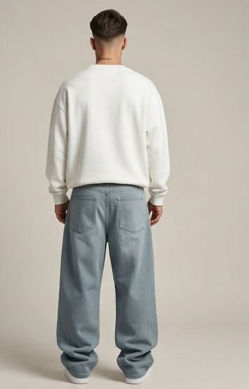 Sr garment Minimal Comfort Cream Sweatshirt & Light Wash Relaxed Denim Set