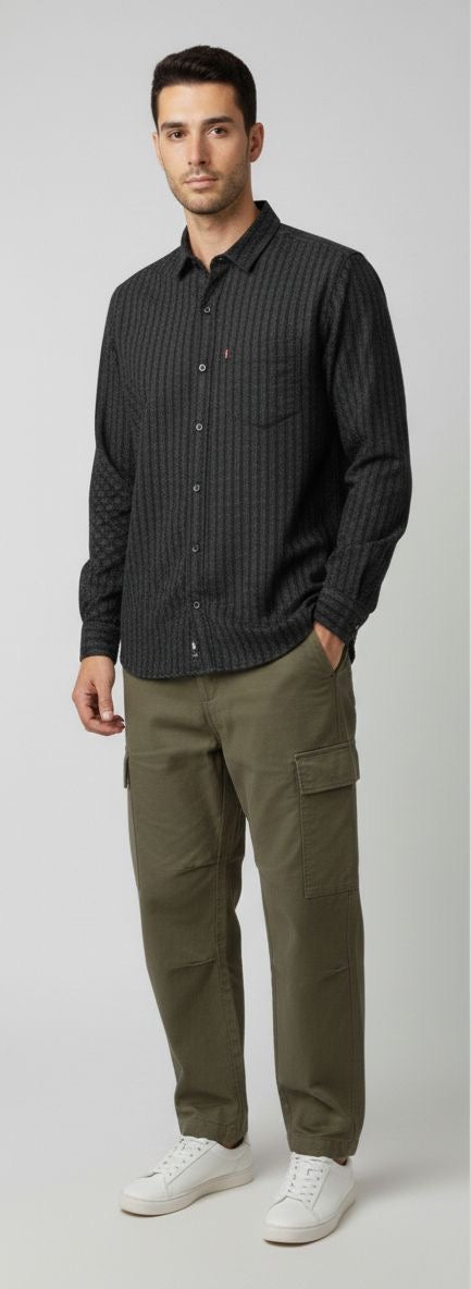 Sr garment Graphite Black Textured Casual Shirt