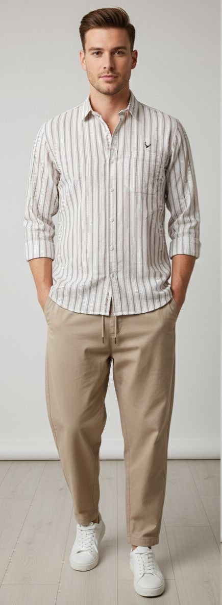 Sr garment Sandstone Vertical Stripe Casual Shirt