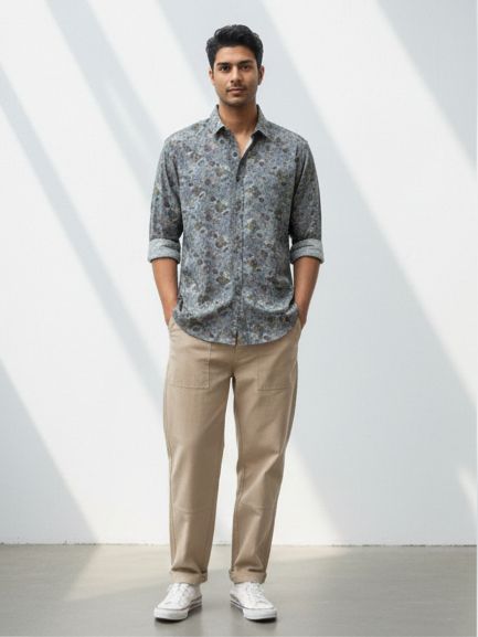 Sr garment Steel Grey Floral Print Shirt