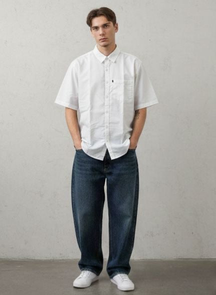 Sr garment Pure White Short-Sleeve Utility Shirt