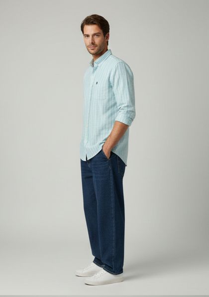 Sr garment Aqua Mint Vertical Stripe Shirt