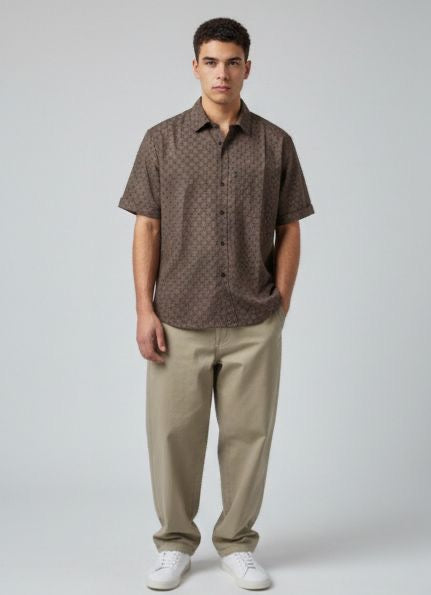 Sr garment Mocha Geo-Print Short-Sleeve Shirt