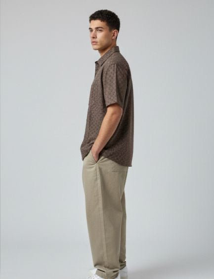 Sr garment Mocha Geo-Print Short-Sleeve Shirt