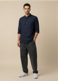 Sir garment Midnight Blue Band-Collar Shirt