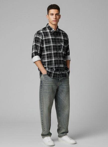Sr garment Midnight Black Plaid Casual Shirt