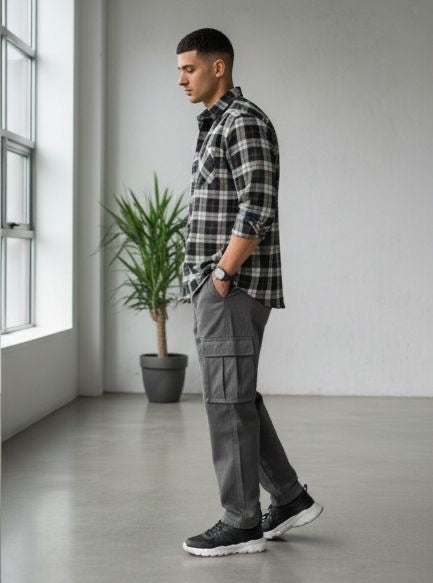 Sr garment Charcoal Shadow Plaid Shirt