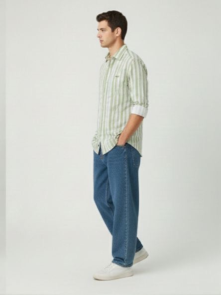 Sr garment Olive Breeze Vertical Stripe Shirt