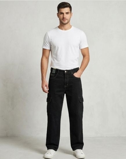 Sr garment Minimal Core White Tee & Black Utility Denim Set