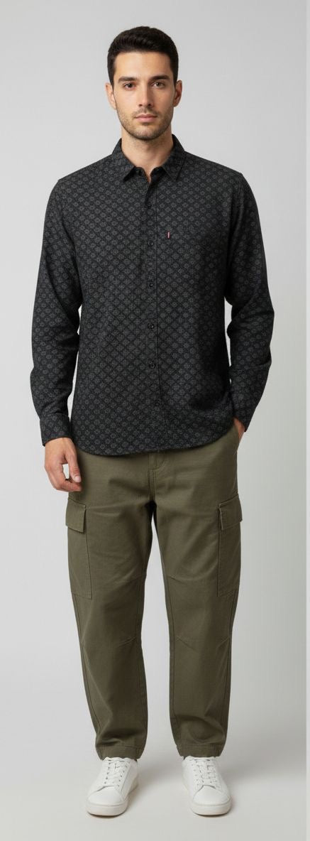 Sr garment Graphite Black Textured Casual Shirt