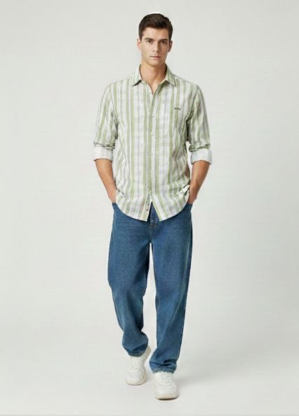 Sr garment Olive Breeze Vertical Stripe Shirt