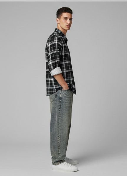 Sr garment Midnight Black Plaid Casual Shirt