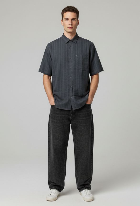 Sr garment Graphite Grey Short-Sleeve Textured Shirt