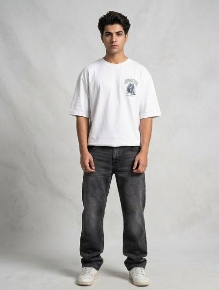 Sr garment Urban Relax Graphic White Tee & Faded Black Denim Set