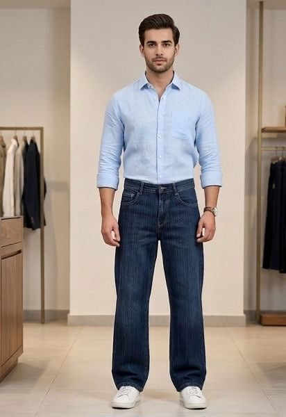 Sr garment Essential Slim-Fit Sky Blue Shirt & Dark Indigo Straight Jeans Combo