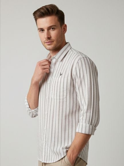 Sr garment Sandstone Vertical Stripe Casual Shirt