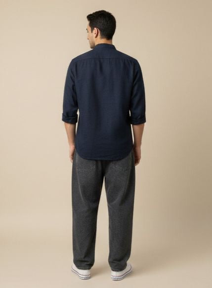 Sir garment Midnight Blue Band-Collar Shirt