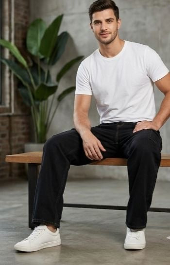 Sr garment Minimal Core White Tee & Black Utility Denim Set