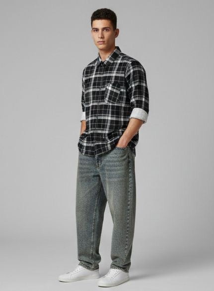 Sr garment Midnight Black Plaid Casual Shirt