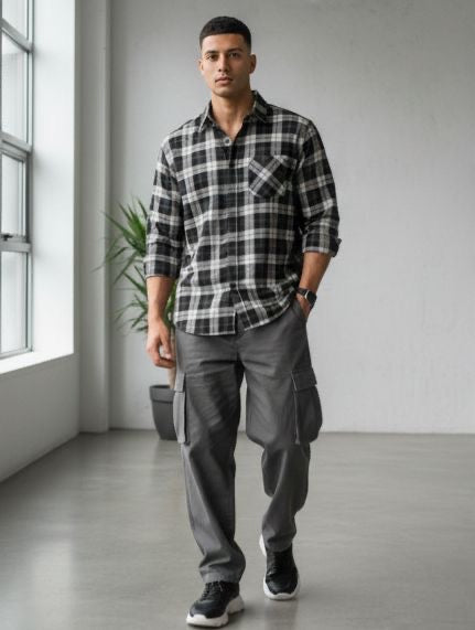 Sr garment Charcoal Shadow Plaid Shirt