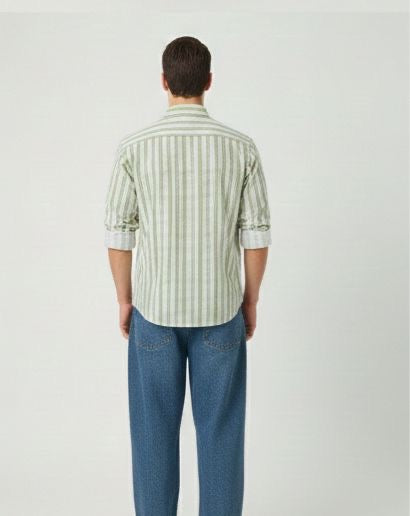 Sr garment Olive Breeze Vertical Stripe Shirt