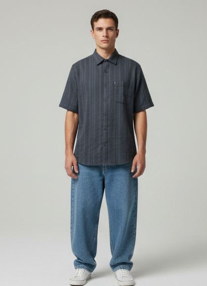 Sr garment Charcoal Stripe Short-Sleeve Shirt